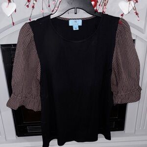 CeCe Black Blouse with Brown Sleeves